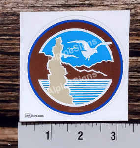 sticker of Mono Lake logo showing tufa and sea gull