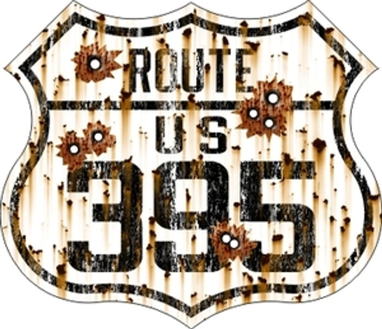 U.S. Route 395 Sign with rust and bullet holes printed on it