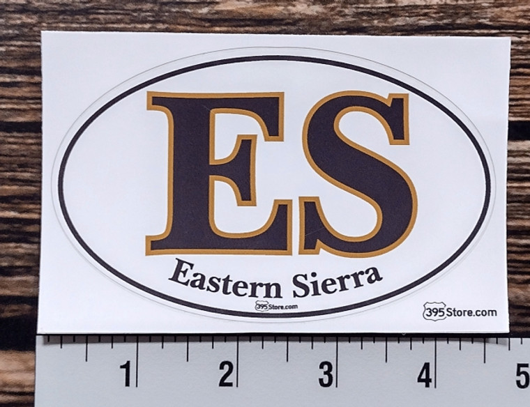 Oval sticker that says E.S. Eastern Sierra