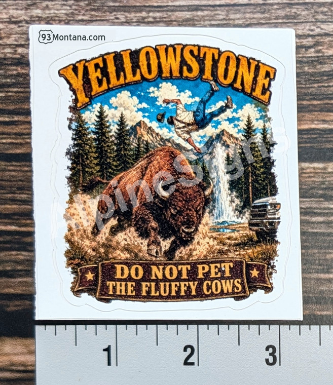 Bison attacking tourist in Yellowstone sticker