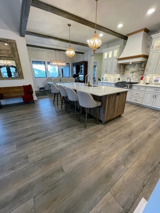 LVP flooring in open kitchen and living space