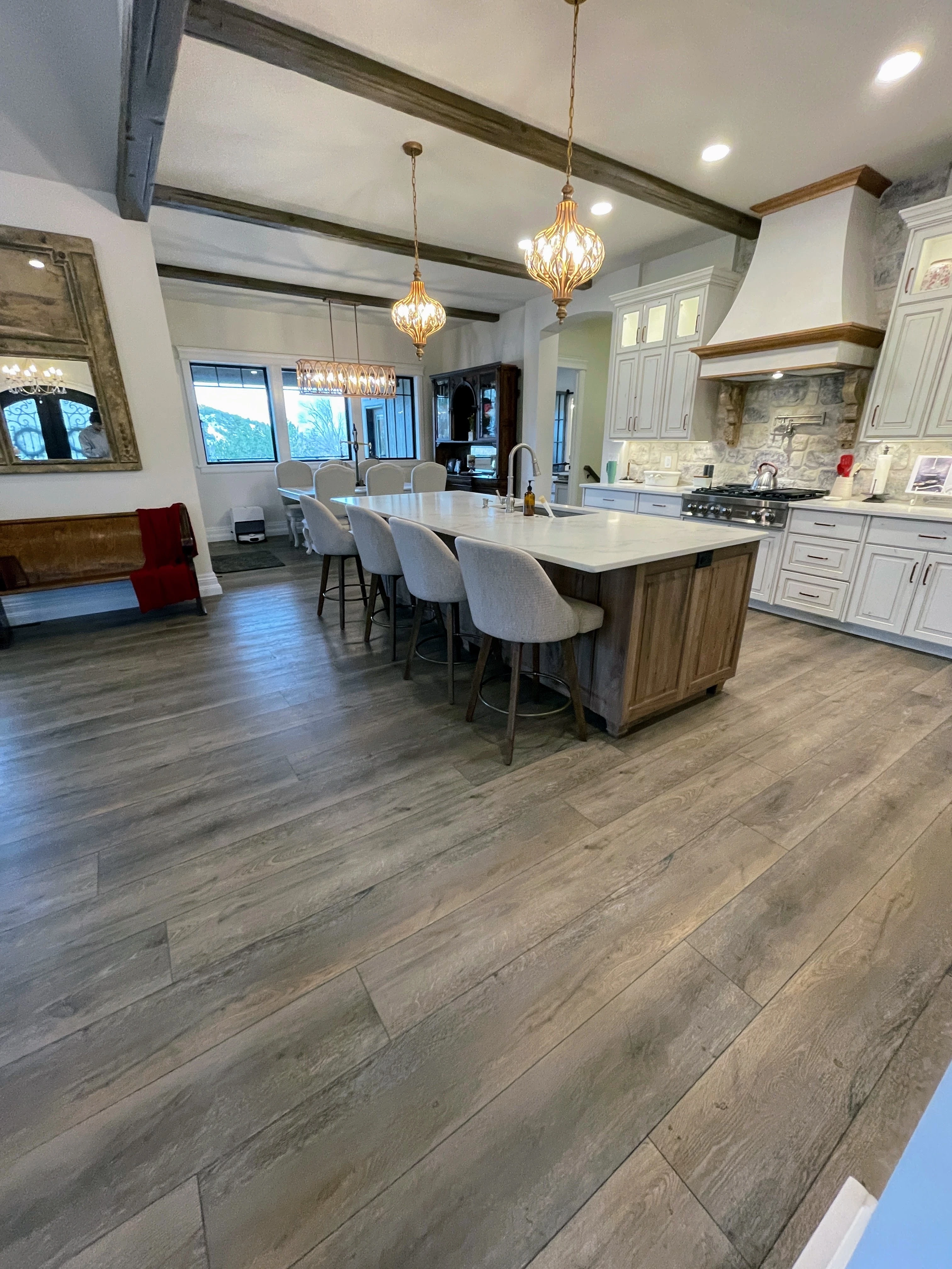 LVP flooring in open kitchen and living space