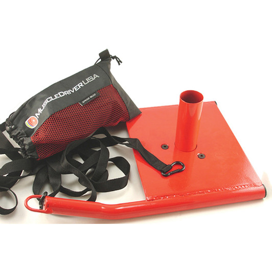 Speed Sled Features
 Comes with custom carrying bag for harness and nylon lead.
 Nylon lead is 14' long, for a distance of 7'.
 Size: 19 1/2" x 13 1/2" x 7 1/2".
Weight: 13 lbs.
 Color: red.
SPECS

Color: Red