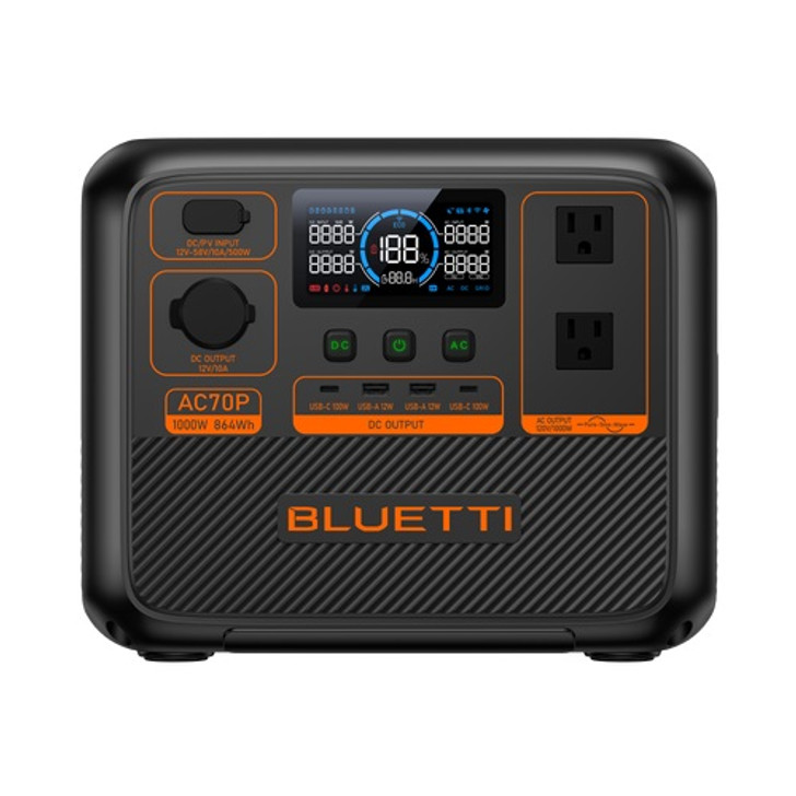 TECHNICAL SPECIFICATIONS: CHARGE TIME: 2 HRS, Capacity: 864Wh, AC Output:  2×120V (1000W Total), AC Input:  950W Max., Battery Type: LiFePO₄ 3000+ Cycles, Dimensions: 12.4 × 8.2 × 10.1 in, Weight: 23.6 lbs
 