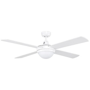 A reliable, contemporary styled ceiling fan with four quiet plywood, timber blades combined with a powerful 50W motor. Diecast aluminium body and canopy construction, with 4 painted plywood blades 3 speed wall control with switch included.