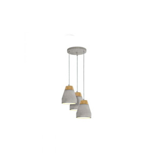 This pendant luminaire from the series TAREGA is made of grey steel, grey concrete and wood.