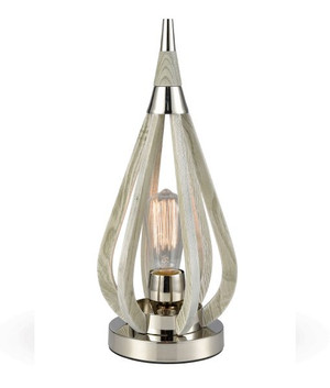 TABLE LAMP ES 60W Polished Nickel & Winter Moss Wood Tear Drop