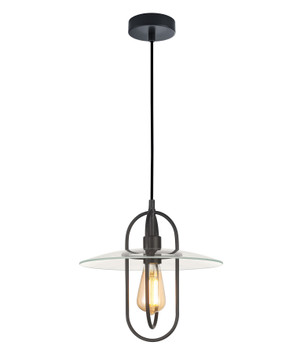 PENDANT ES 72W Matt Black Oblong with Clear Glass Coolie