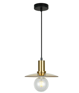 PENDANT ES 72W Amber Glass Coolie with Antique Brass Highlight