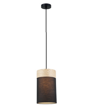 PENDANT ES Small OBLONG (BLK Cloth Shade with Blonde Wood Trim)