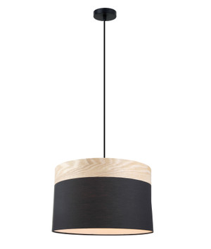 PENDANT ES Large RND (BLK Cloth Shade with Blonde Wood Trim)