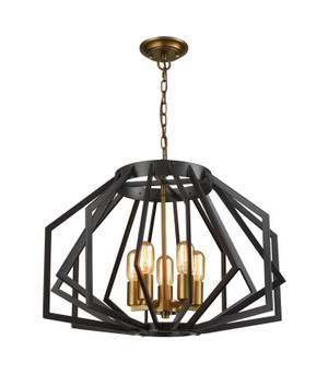 PENDANT ES x 5 60W ANTIQUE BRASS AND OILED BRONZE Wide Angular Cage