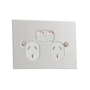 Metal Plate Series, Twin Switch Socket Outlet, 250V, 10A, BSL Style