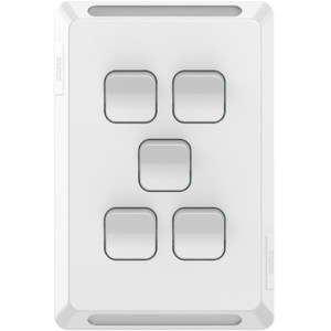 Pro Series Flush Switch Vertical Mount, 5 Gang, 1-Way/2-Way, 230/240V 20A, /16AX