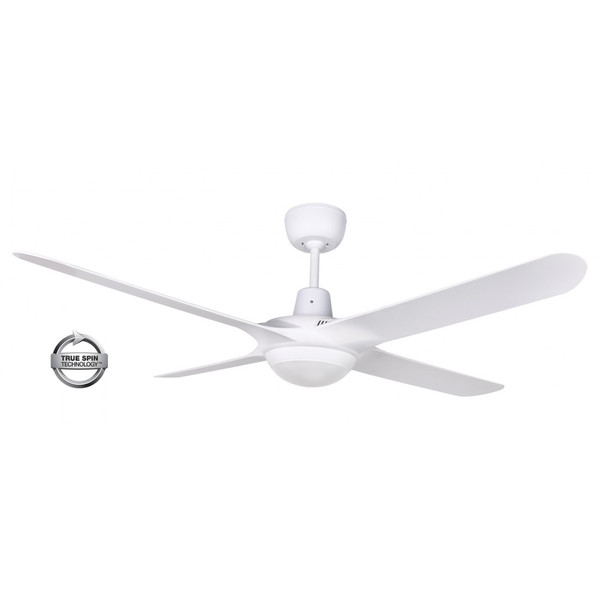 1250mm Fully Moulded Polycarbonate Composite 4 Blade Ceiling Fan with True Spin Technology motor, comes with a 20W TriColour dimmable LED light. Suitable for indoor, covered outdoor and commercial applications.