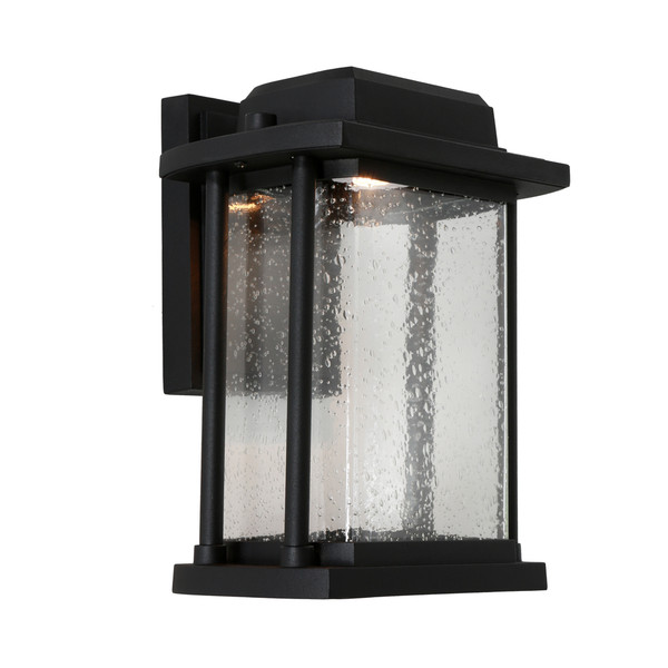Traditional yet Modern LED Exterior Lantern Style Wall Light. Perfect for the Front Entrance to your Home. Featuring Black finish and Clear Stippled Glass.