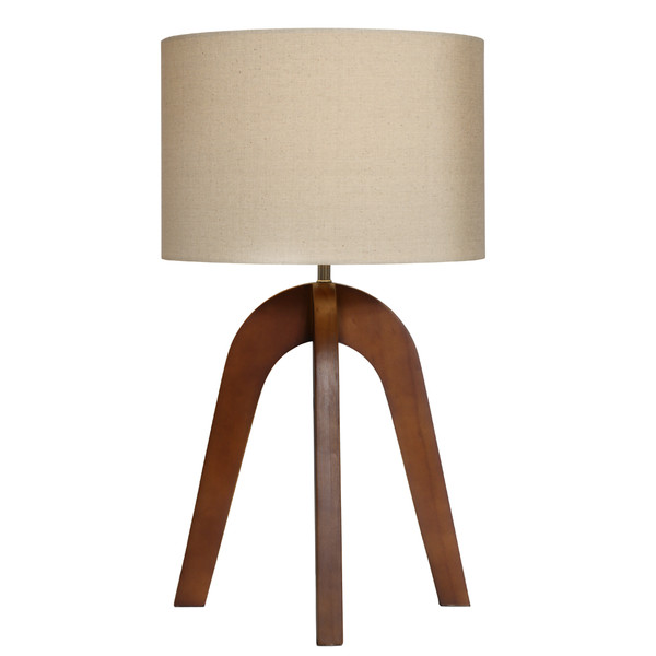 Modern Stylish 4 Legged Wooden Walnut Table Lamp with Fawn Linen Shade.