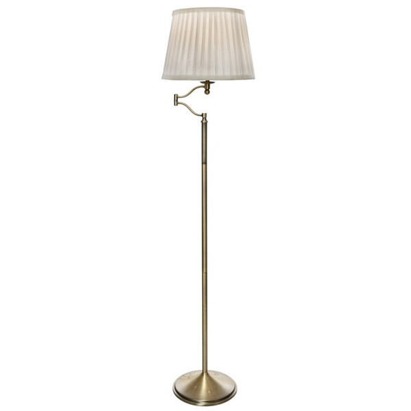 Sophia 1 Light Floor Lamp Antique Brass with White Silk Shade