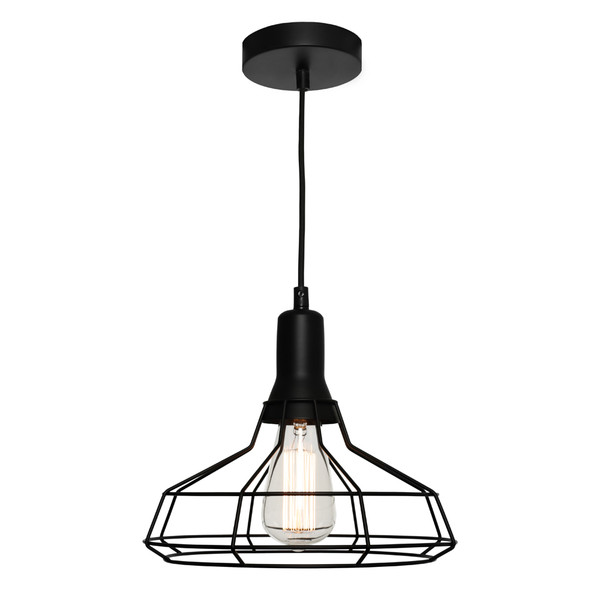 The Cage Pendant is both Modern and Industrial. Featuring a Black Cage Suspended from a Black Cable, this Pendant will add Character to Any Room. Also Available in Small and Large Sizes.