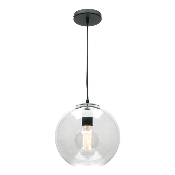 Orpheus is a Modern 1 Light Pendant with 25cm Clear Glass Shade and 2 Metre Black Cloth Cord Cable. Striking Appearance that will Add Class to Your Home. Perfect for Over Kitchen Benches, Dining Tables or Featured in Living Areas or Stairwells.