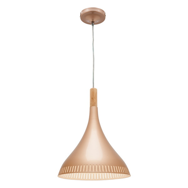 Pino Features a Stunning Champagne Gold Metal Shade with Baltic Wood Finial Top. Add a Sophisticated Designer Touch with this Single Pendant with 1.6 Metre Cable Drop. LED Compatible and Height Adjustable by Electrician.