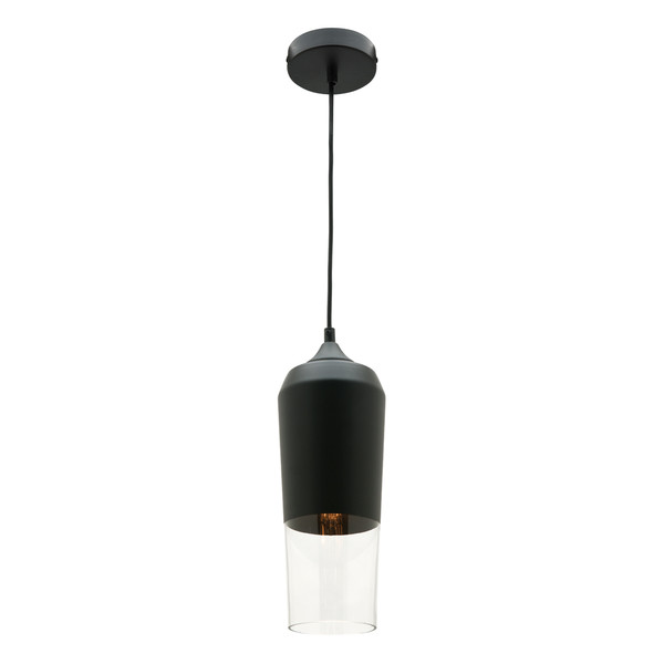 Slim is a Stylish Modern Black/Clear Glass Pendant with Black Adjustable Cable Cord. Looks Great on it's own or in Groups of 2 or 3.