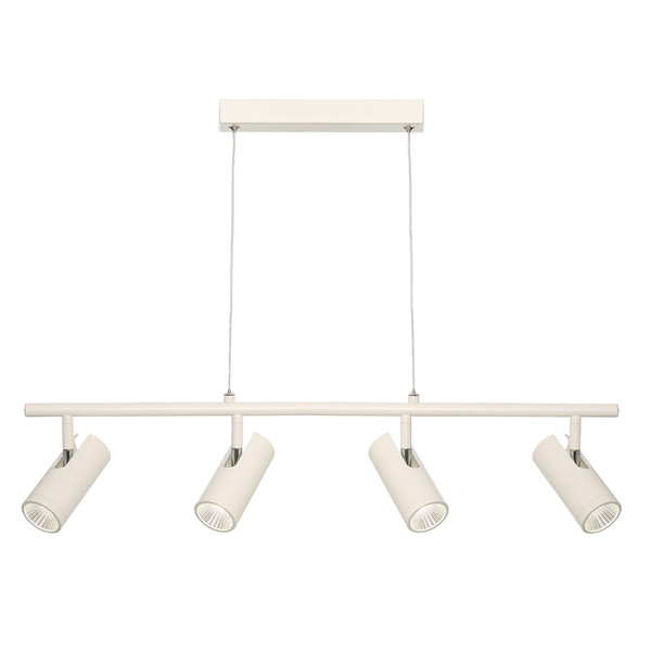 Smart and Modern 4 Light Pendant on a Rail with Ceiling Canopy, Classy White Finish and Adjustable Clear Cable. Includes 4 x 5W Dimmable Integrated LED COB.