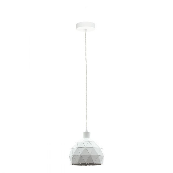 This pendant luminaire of the ROCCAFORTE series is made of white structured powder-coated steel. A delicate cut-out motif gives this luminaire its unique design.