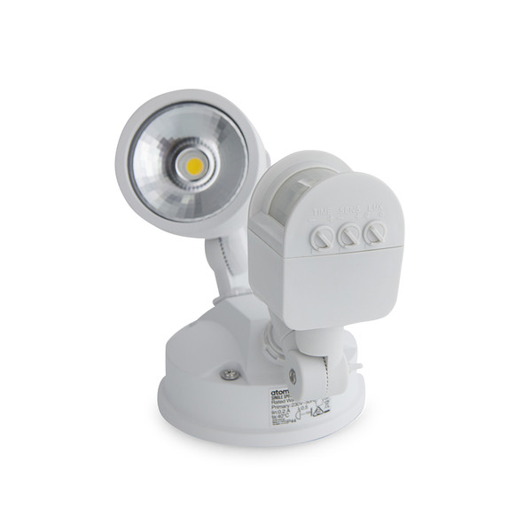 12W IP44 LED Single Spotlight with Sensor White