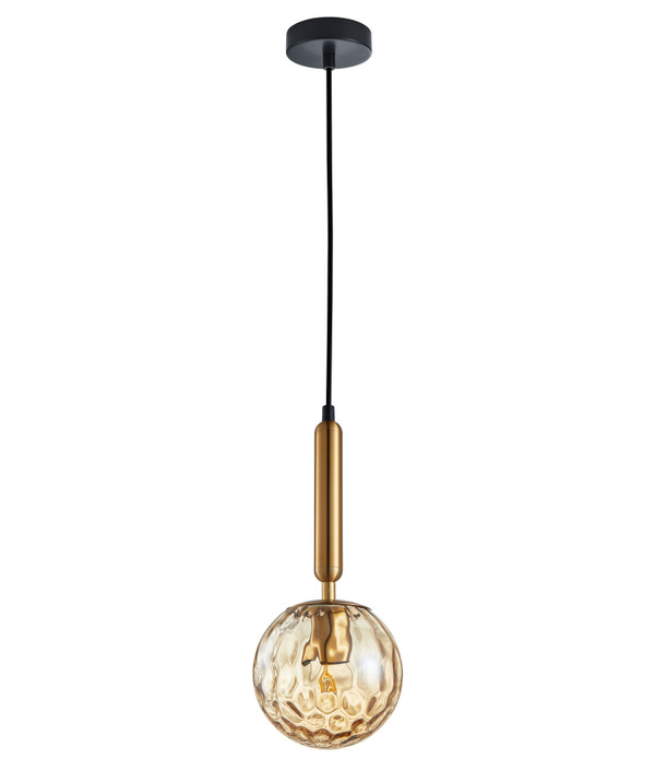 PENDANT ES 72W Bronze Amber Spherical Glass Brass Highlight