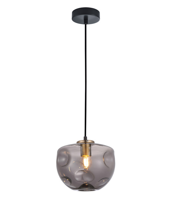 PENDANT ES 40W Smoke Glass Flat Top Dome with Antique Brass Highlight