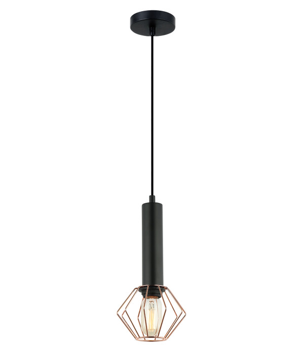 PENDANT ES 72W Matt Black / Copper Cage Diamond