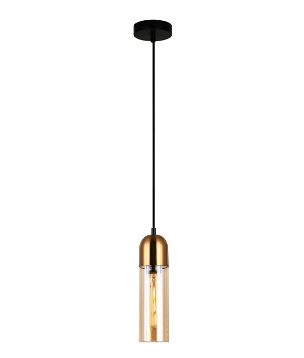 PENDANT ES 72W Amber Glass Rnd Top Cylinder with Antique Brass Highlight