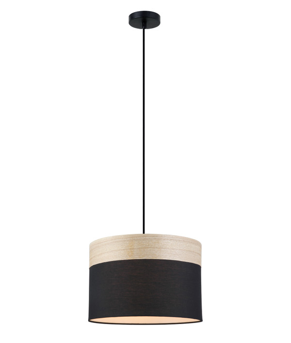 PENDANT ES Medium RND (BLK Cloth Shade with Blonde Wood Trim)