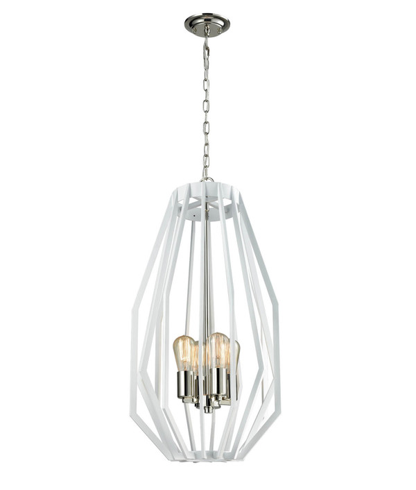 PENDANT ES x 4 60W White and polished Nickel Narrow Angular Cage