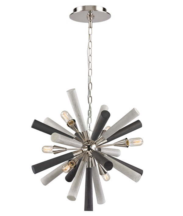 PENDANT ES X 6 60W POLISHED NICKEL / DARK-LIGHT GREY WASHED WOOD