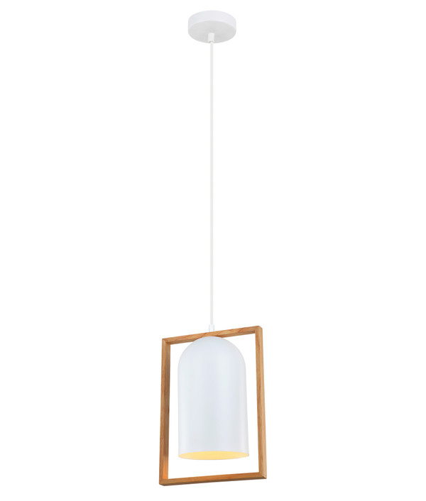 PENDANT ES 72W MATT WH Iron Oblong + Wood Frame