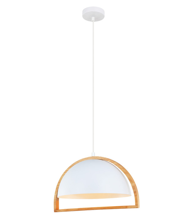 PENDANT ES 72W MATT WH Iron Dome + Wood Frame