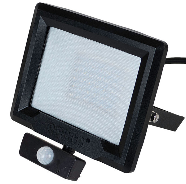 HiLume 30W LED flood light, IP65, Black, 4000K, c/w 1m flex