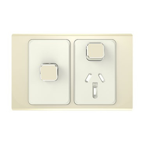Clipsal Iconic Styl Single Power Point Skin with 1 extra switch, Horizontal Mount, 250V, 10A