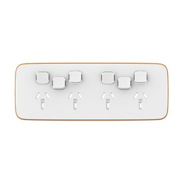 Essence Quad Power Point Skin with 2 extra switches, Horizontal Mount 10A, 250V