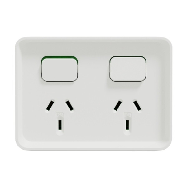 Clipsal Iconic Outdoor Twin, Switched socket outlet, horizontal 10A, 250V