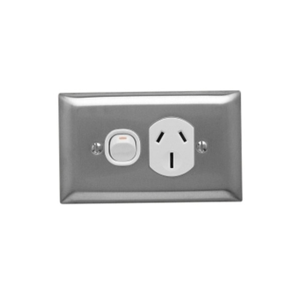 Metal Plate Series, Single Switch Socket Outlet, 250V, 15A, A Style Deep Curved Plate