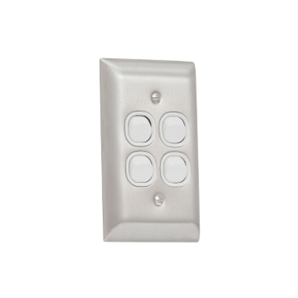 Metal Plate Series, Flush Switch 4 Gang, 250VAC, 10A, A Style, Standard, Vertical