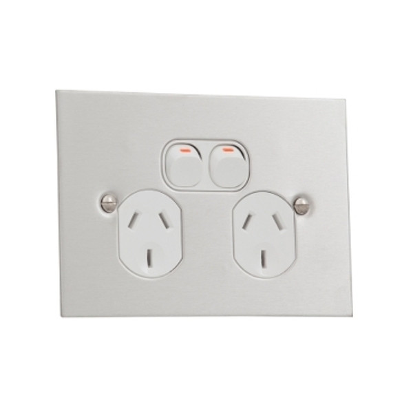 Metal Plate Series, Twin Switch Socket Outlet, 250V, 10A, BSL Style