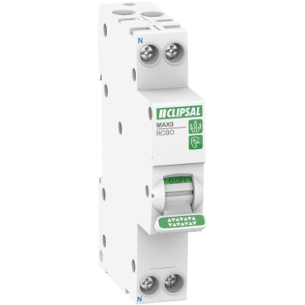 Clipsal MAX9 Residual Current Breaker with Overcurrent Protection (RCBO) 1PN, 6 A, 30mA, C Curve, 6000A, A Type, SLIM