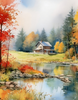 Fall Watercolor Water Scenes Peel & Place - 4 Different Images - AVAILABLE ONLINE ONLY