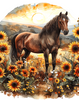 Horse Standing Amongst Fall Sunflowers Peel & Place
