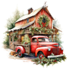 Christmas Barn Red Truck  Peel & Place