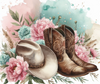 Cowboy Boots, Hat & Peony Flowers Peel & Place